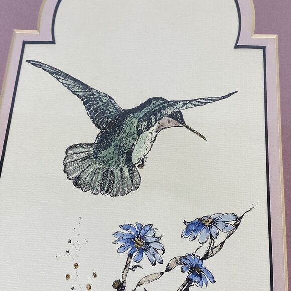 Jan Mintz Pen Ink Watercolor Morning Hummer Flowers Hummingbird Framed Art - Picture 8 of 12